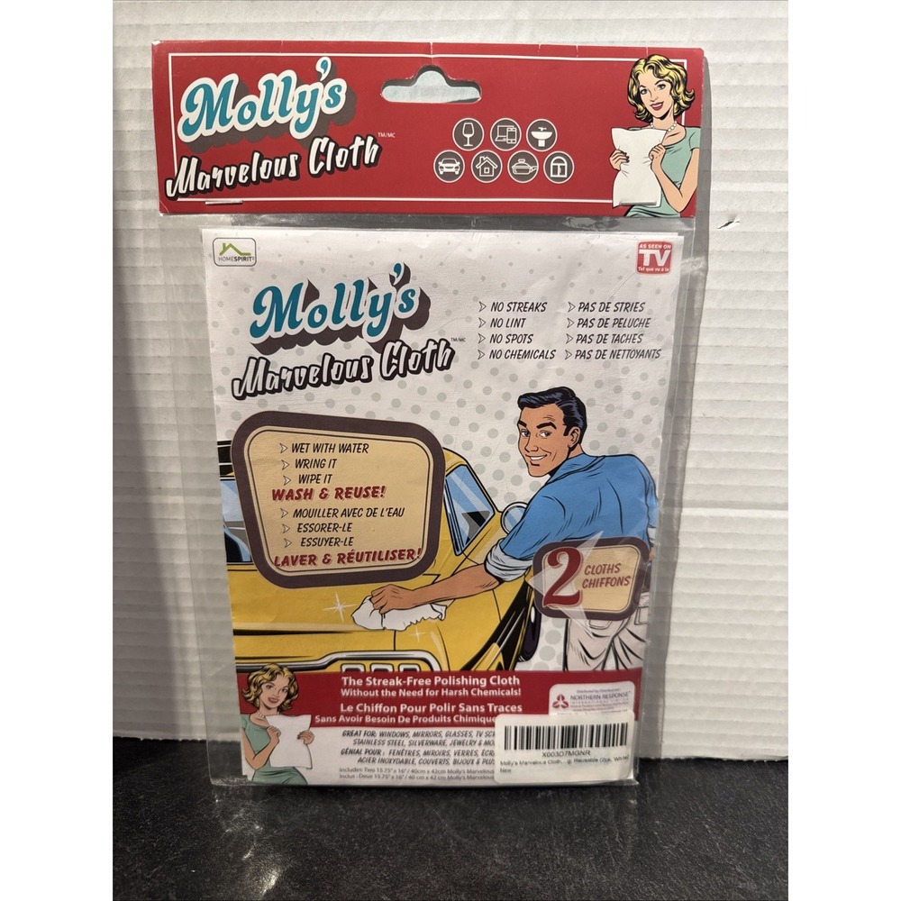 Molly's Marvelous Cloth Streak-Free, Lint-Free Microfiber Cleaning Cloth 2pk